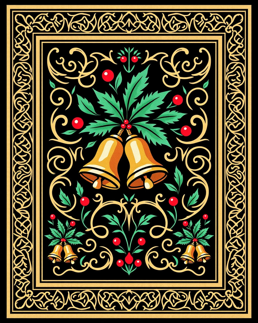 Ornate Bells and Holly Pattern Design Rug