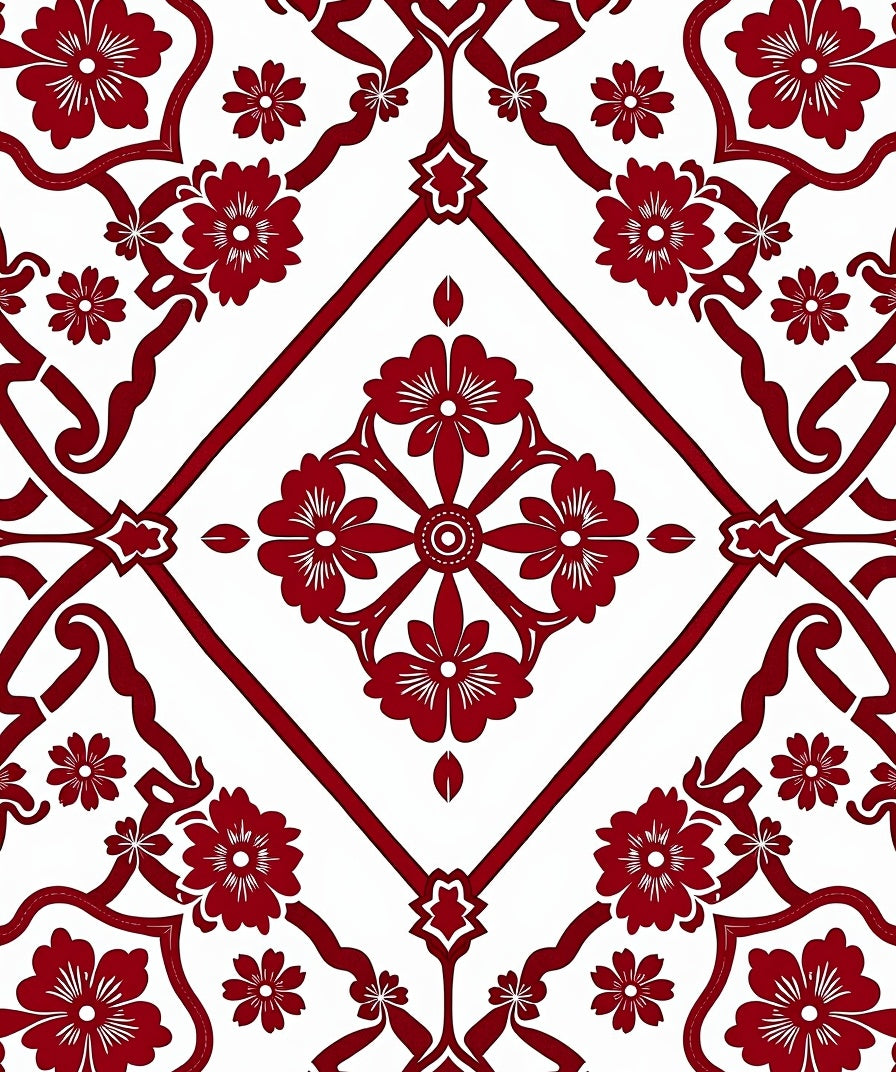 Rich Red Floral Classic Pattern Rug