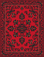 Classic Red Green Floral Scroll Rug