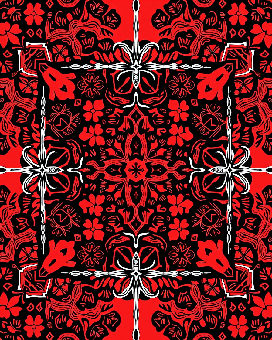 Red Black Bold Symmetric Pattern Rug