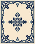 Navy Blue Floral Scrollwork Pattern Rug