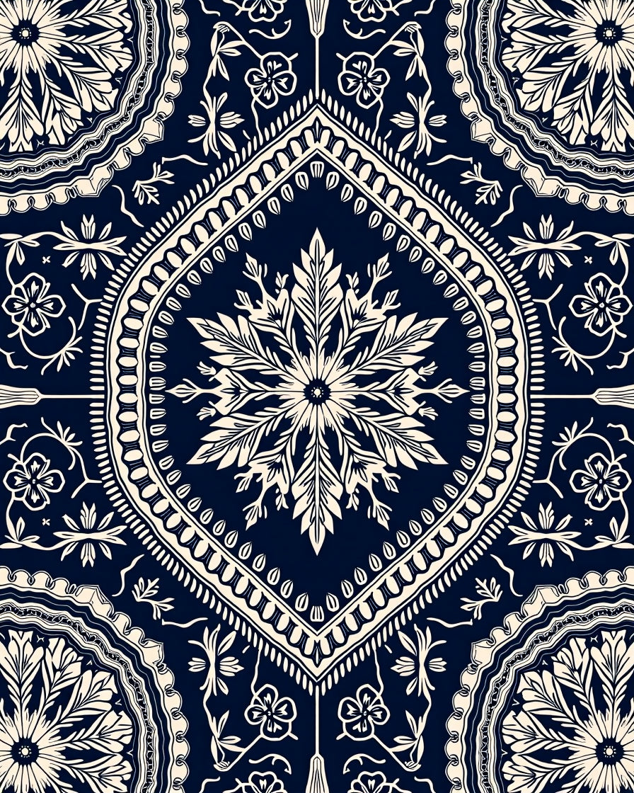 Intricate Paisley Floral Dark Navy Cream Design Rug