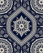 Intricate Paisley Floral Dark Navy Cream Design Rug