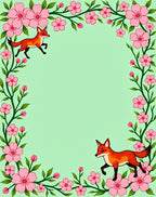 Playful Foxes Pink Blossoms Border Rug