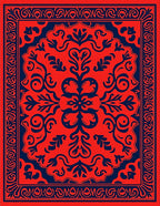 Bold Floral Symmetry Red and Blue Rug