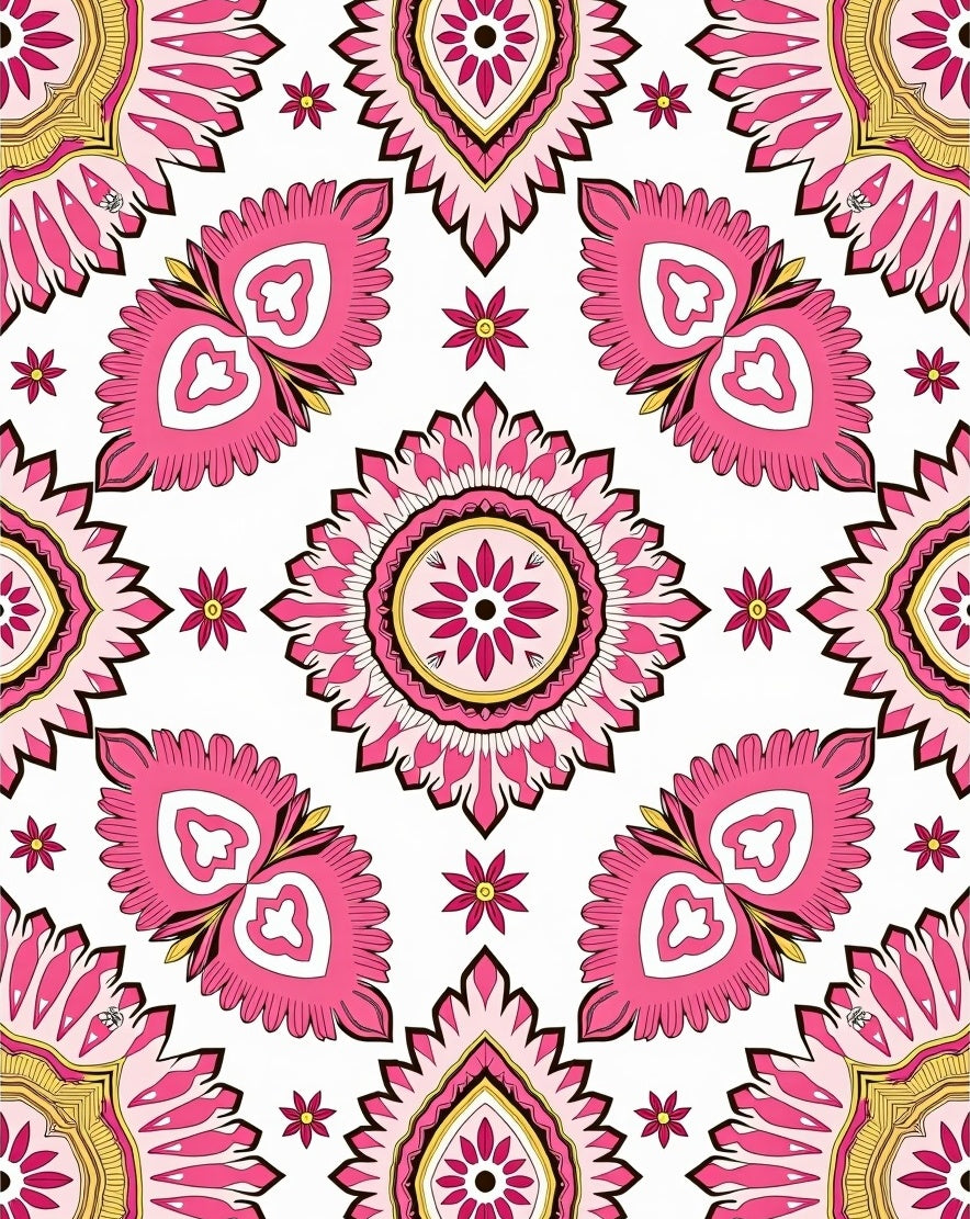 Pink Floral Sunburst Mandala Pattern Rug