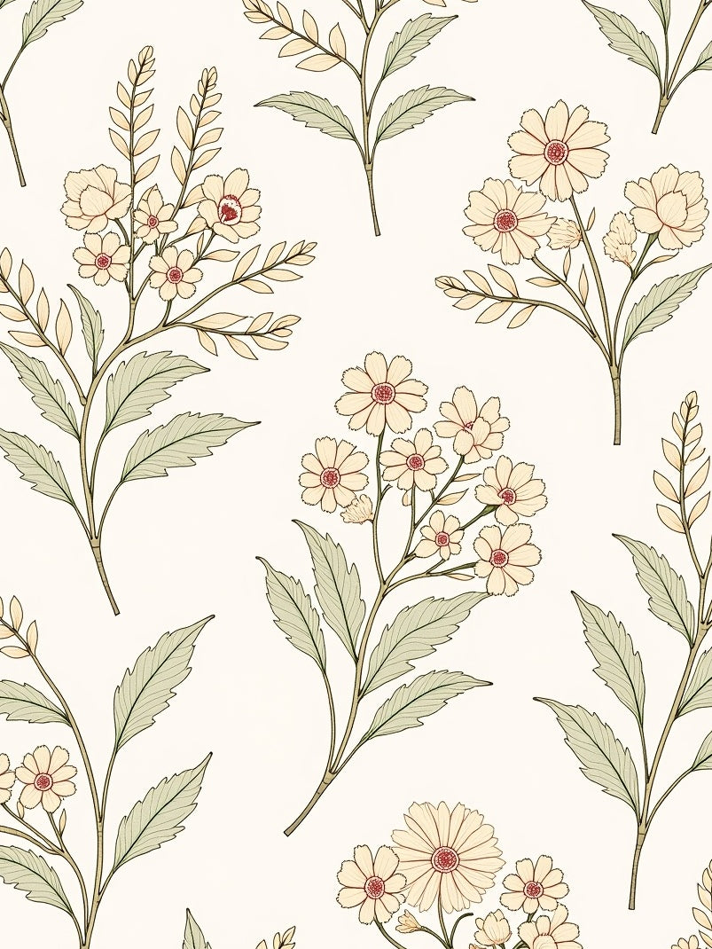 Delicate Floral Botanical Pattern Rug