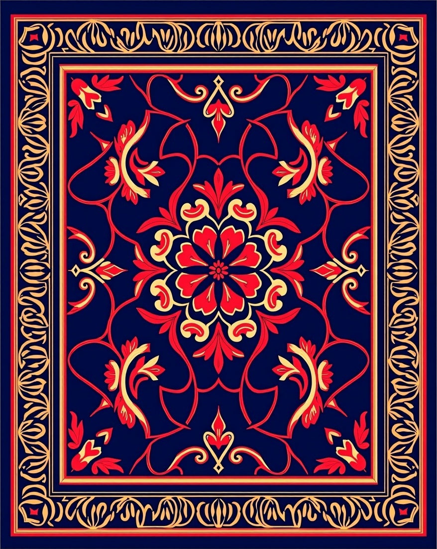 Red Floral Bordered Pattern Rug