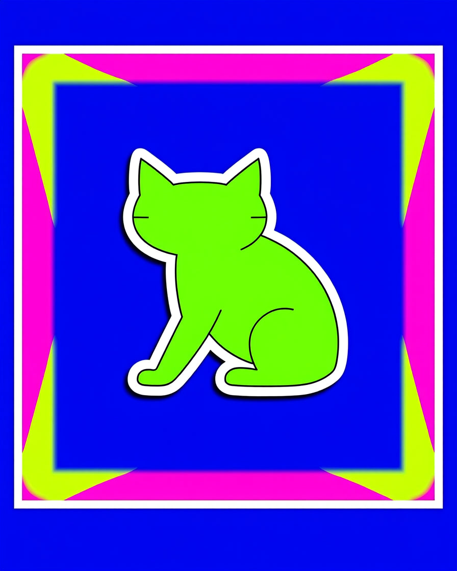 Bright neon cat in geometric frame Rug