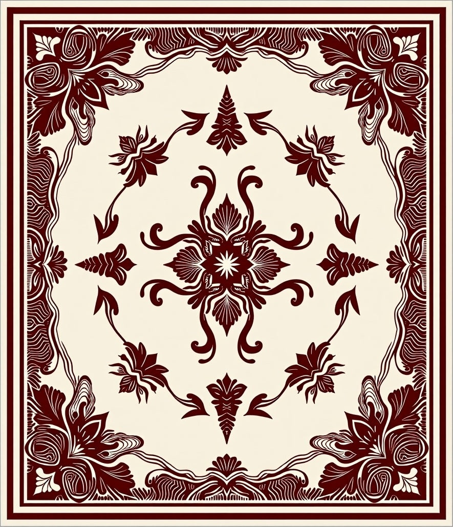 Elegant Dark Red Floral Medallion Rug