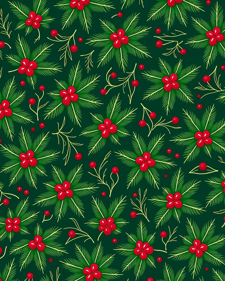 Festive Red Berry Evergreen Sprig Rug