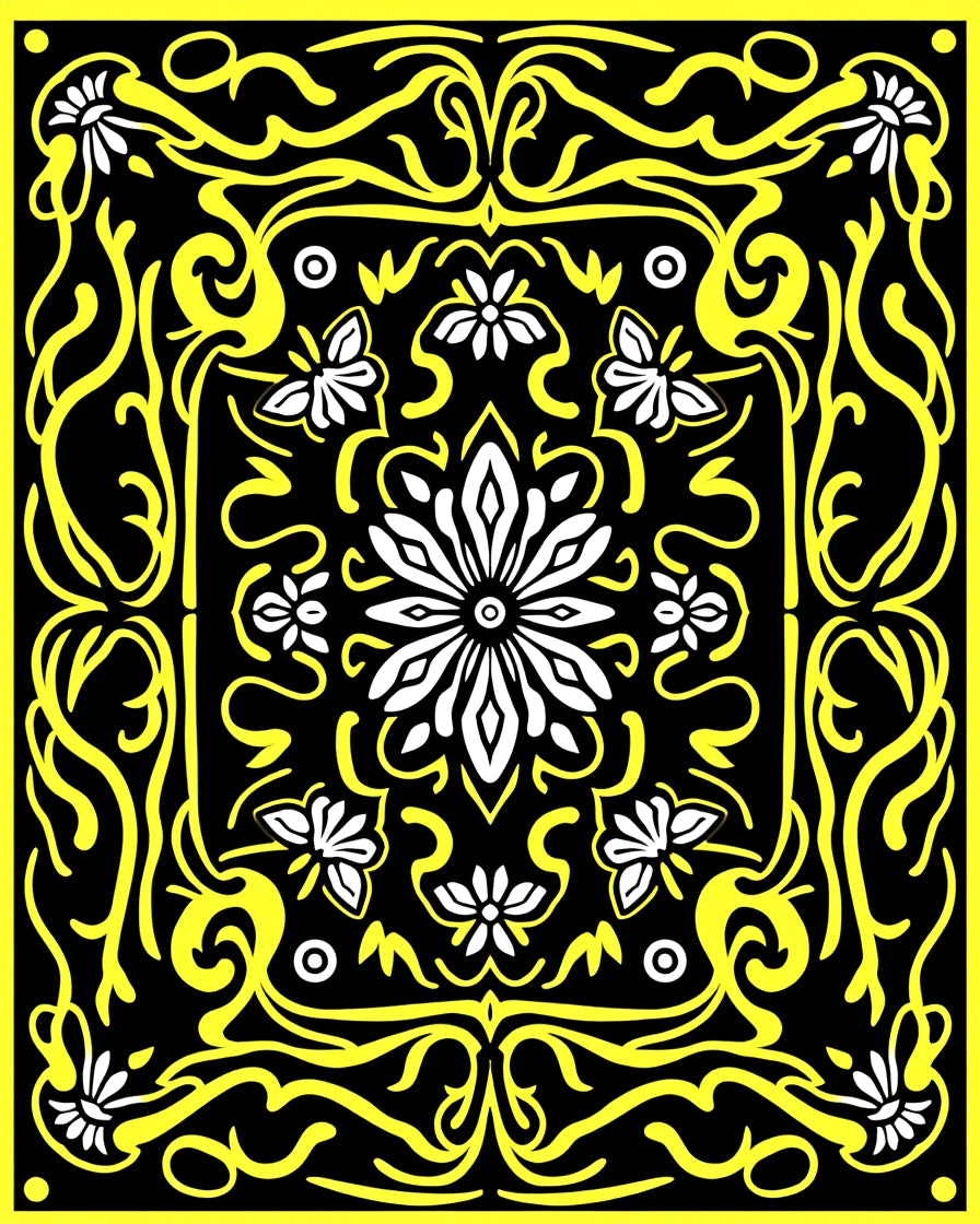 Bold Yellow Floral And Butterfly Pattern Rug