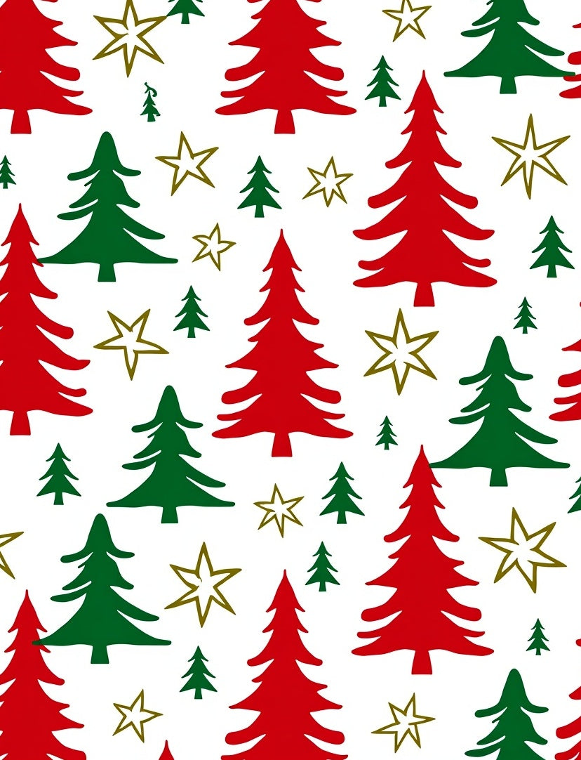Red Green Pine Tree Star Pattern Rug