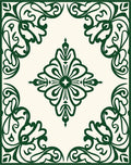 Elegant Emerald Leaf Scroll Design Rug