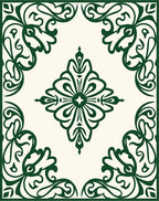 Elegant Emerald Leaf Scroll Design Rug