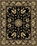 Elegant Black Gold Floral Pattern Rug