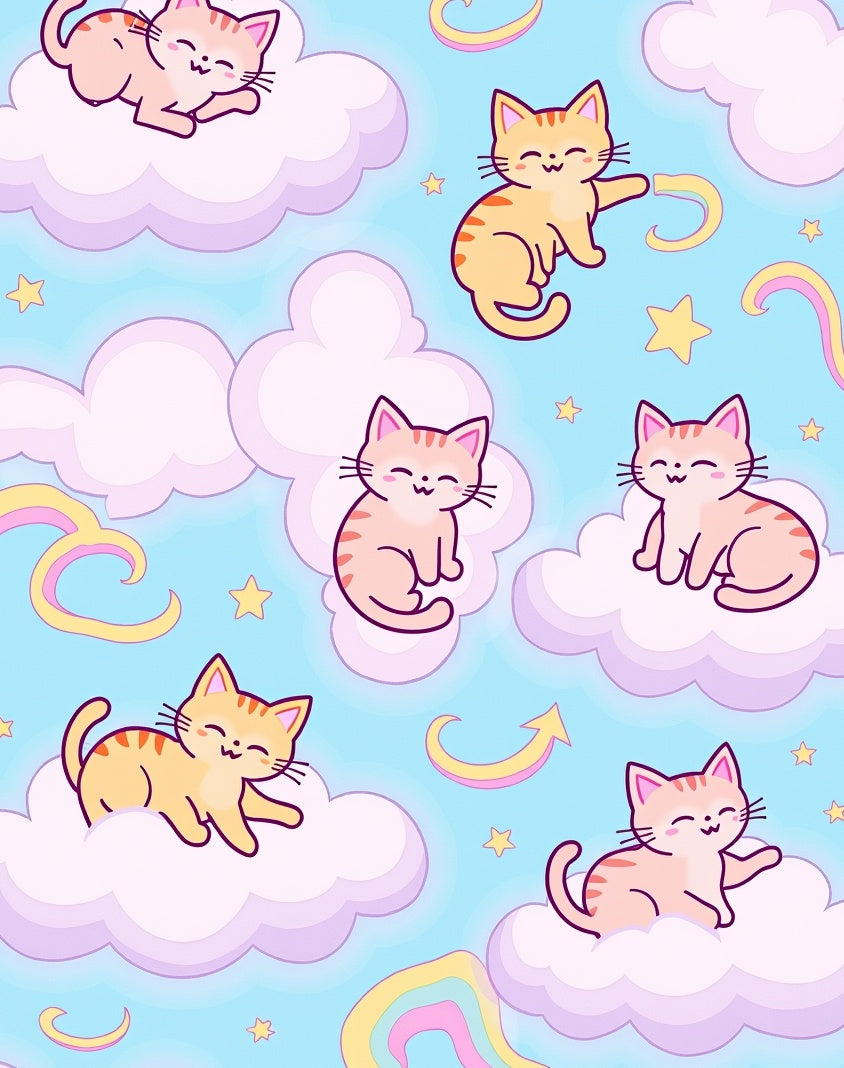 Cute Cats 2 Clouds Rainbow Pattern Rug