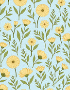 Pale Yellow Floral Botanical Pattern Rug