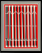 Bold Red Black Stripe Arch Pattern Rug