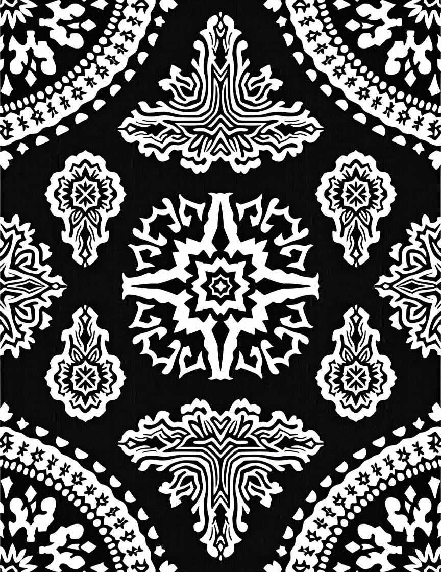 Black White Intricate Medallion Pattern Rug