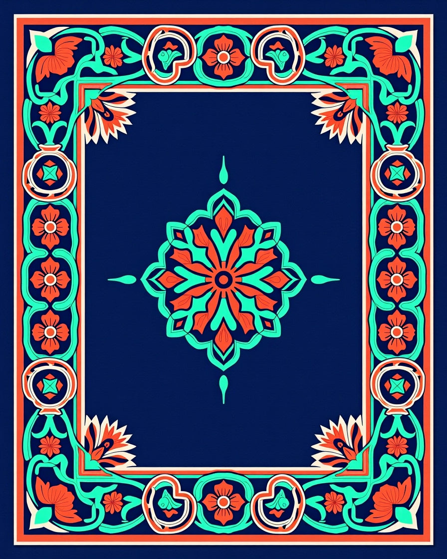 Floral Geometric Medallion Design Rug