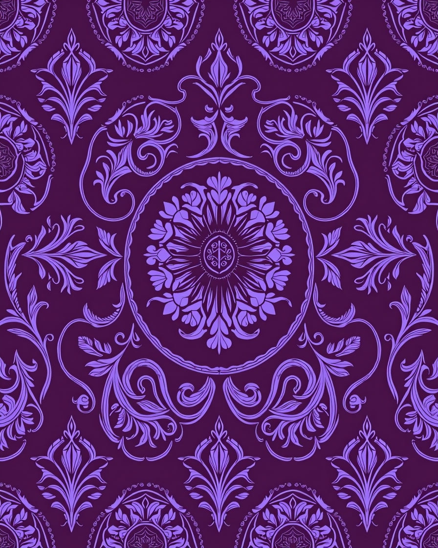 Elegant Purple Damask Floral Design Rug