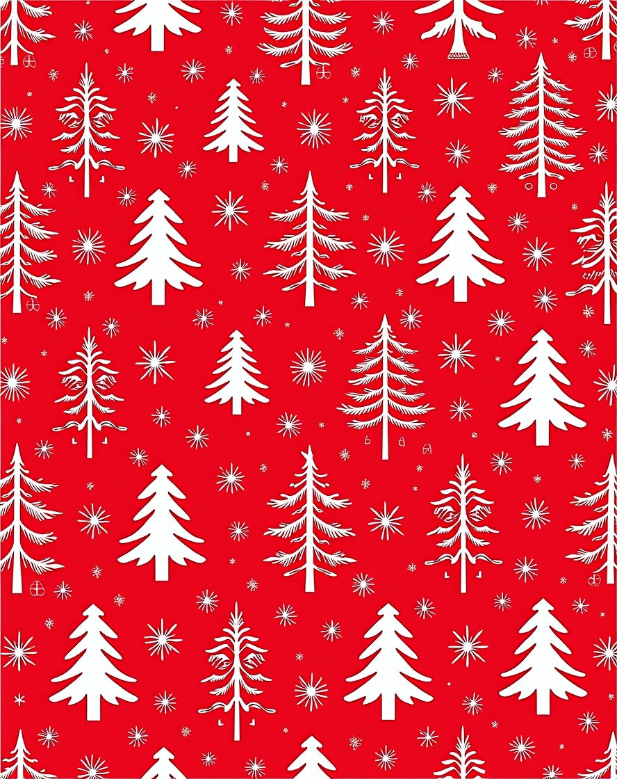 Red Snow Tree Pattern Rug