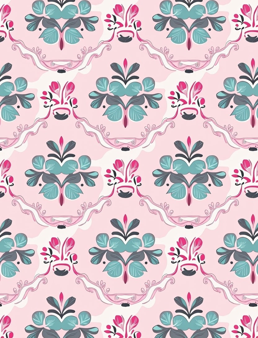 Pink Floral Scroll Decorative Pattern Rug