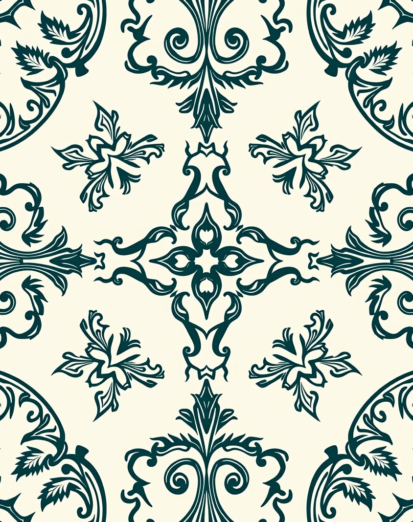 Dark Teal Classical Flourish Pattern Rug