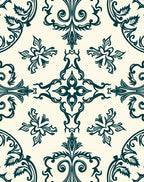 Dark Teal Classical Flourish Pattern Rug
