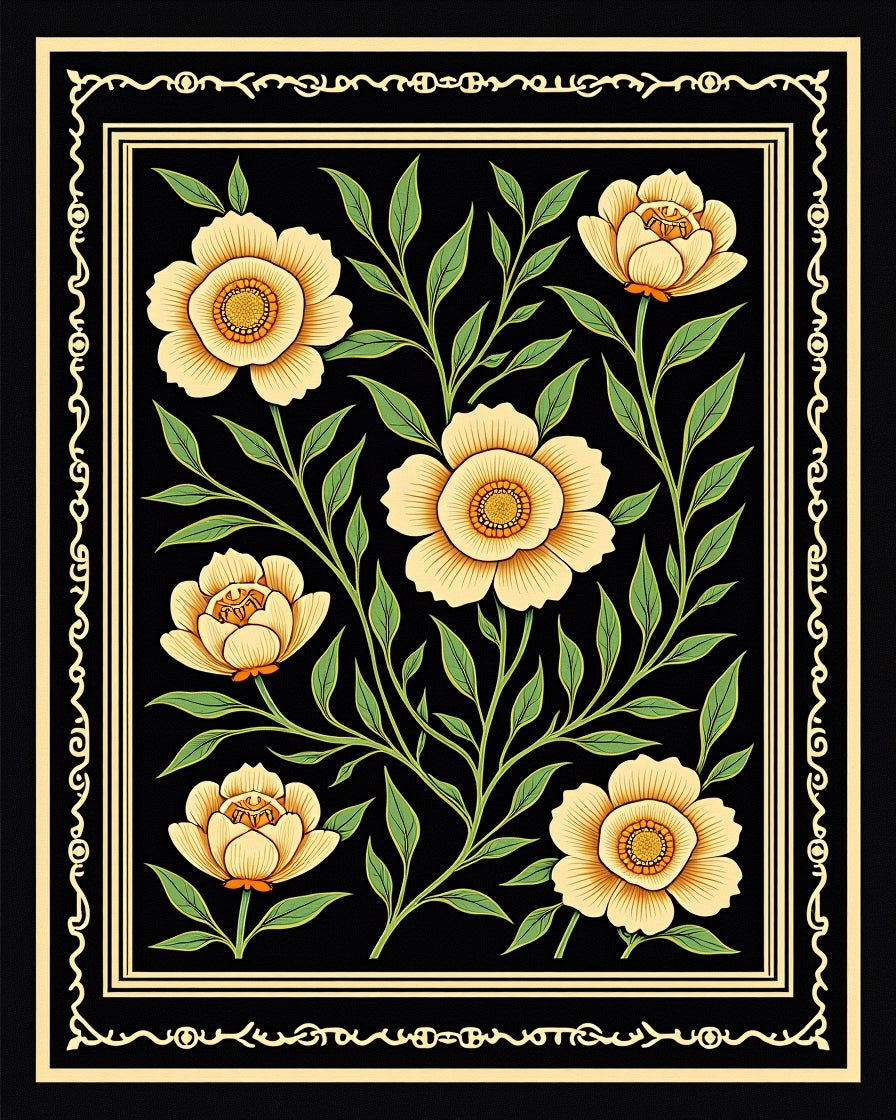 Yellow Floral Vine Pattern Rug