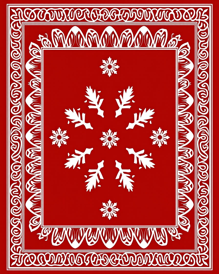 Red White Intricate Floral Medallion Design Rug