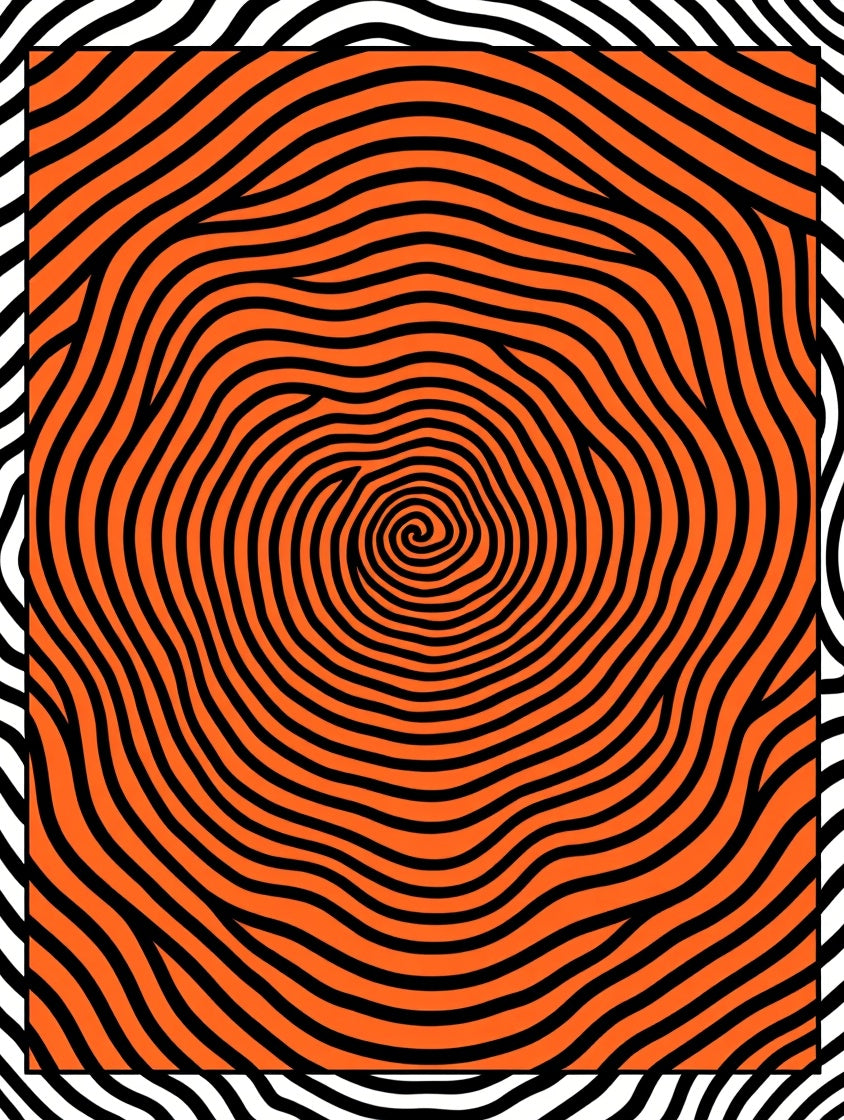 Orange Black Concentric Waves Rug