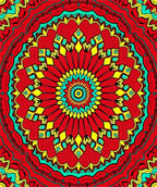 Vibrant Red Yellow Teal Mandala Rug