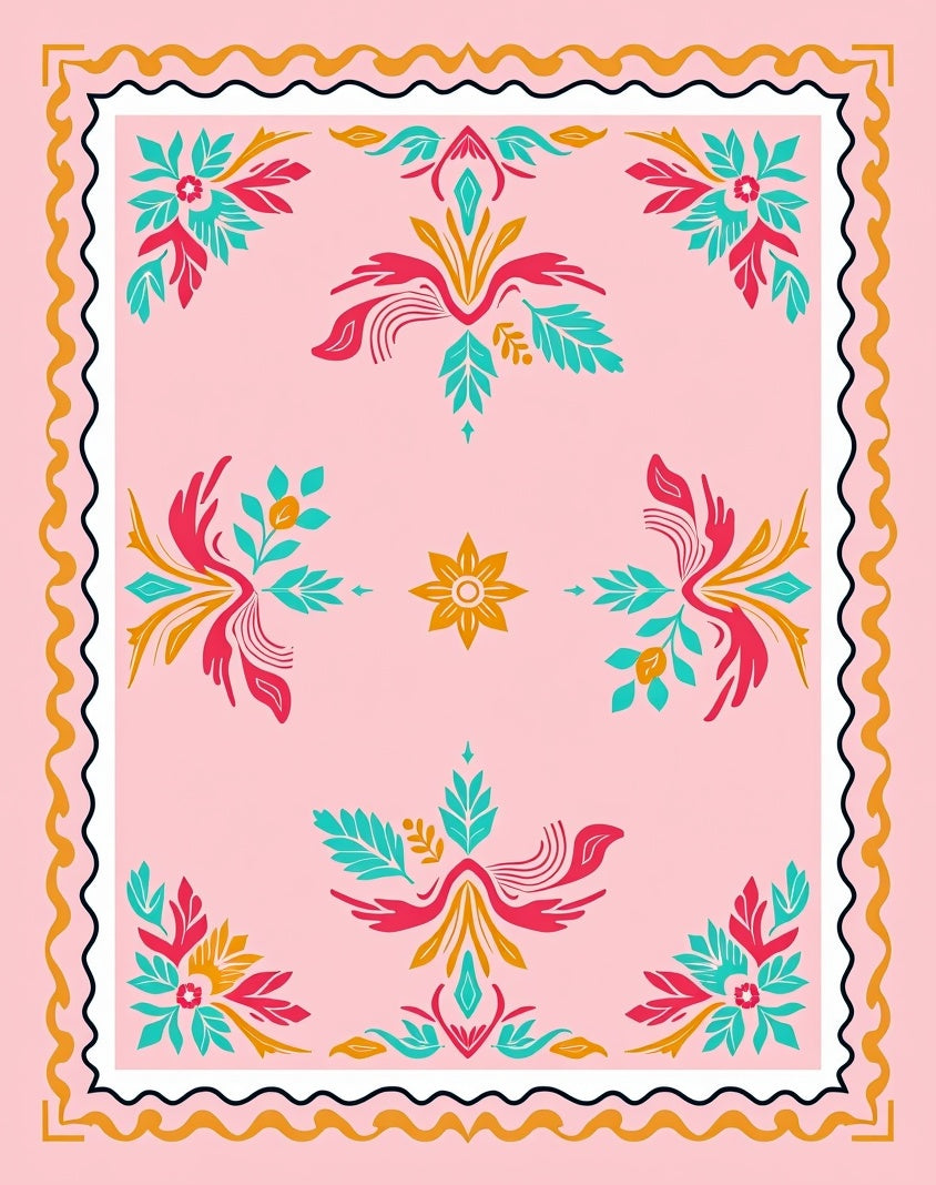 Pink Floral Medallion Pattern Rug
