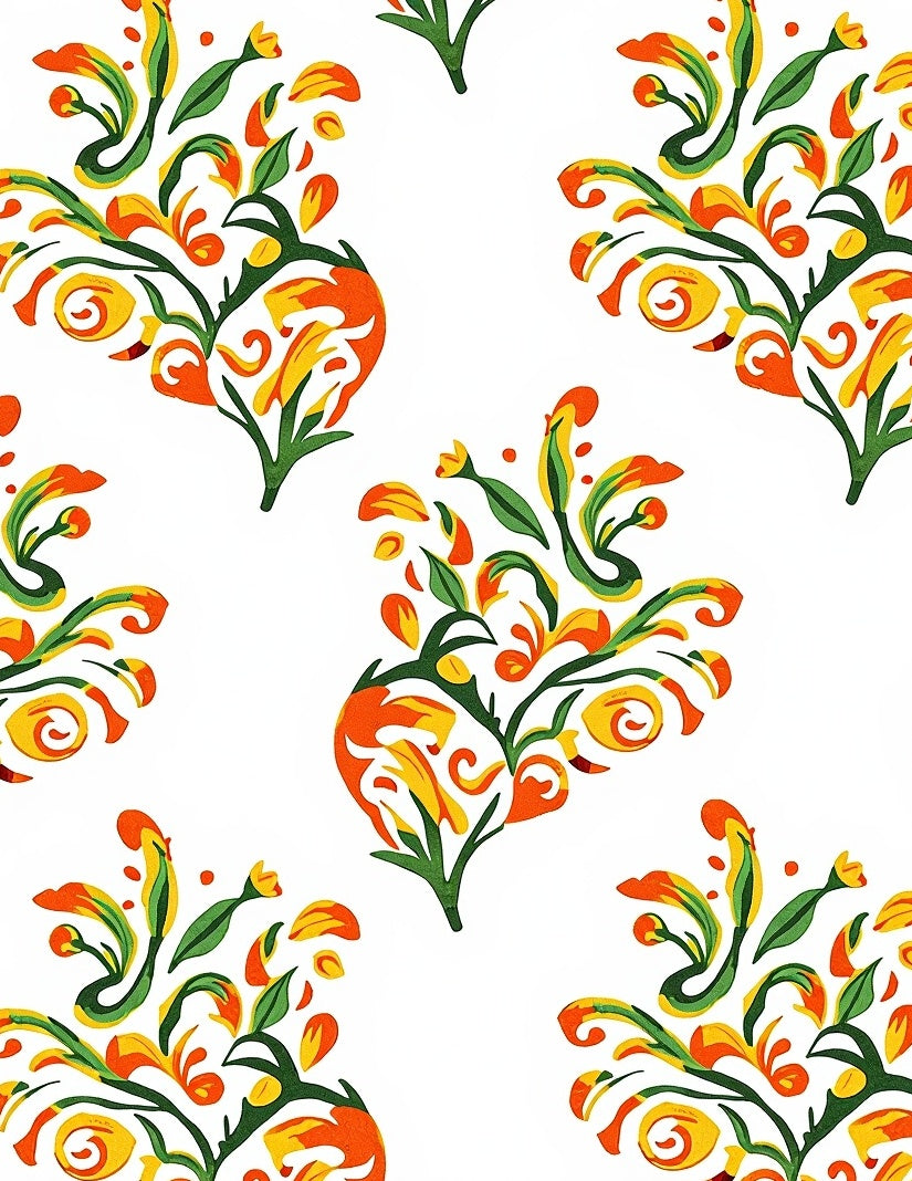 Vibrant Floral Swirls Pattern Design Rug