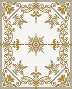 Elegant Gold Sunburst Scrollwork Rug