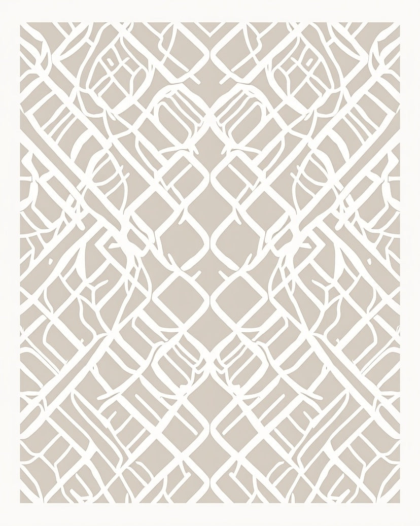 Cream And Taupe Lattice Pattern Rug