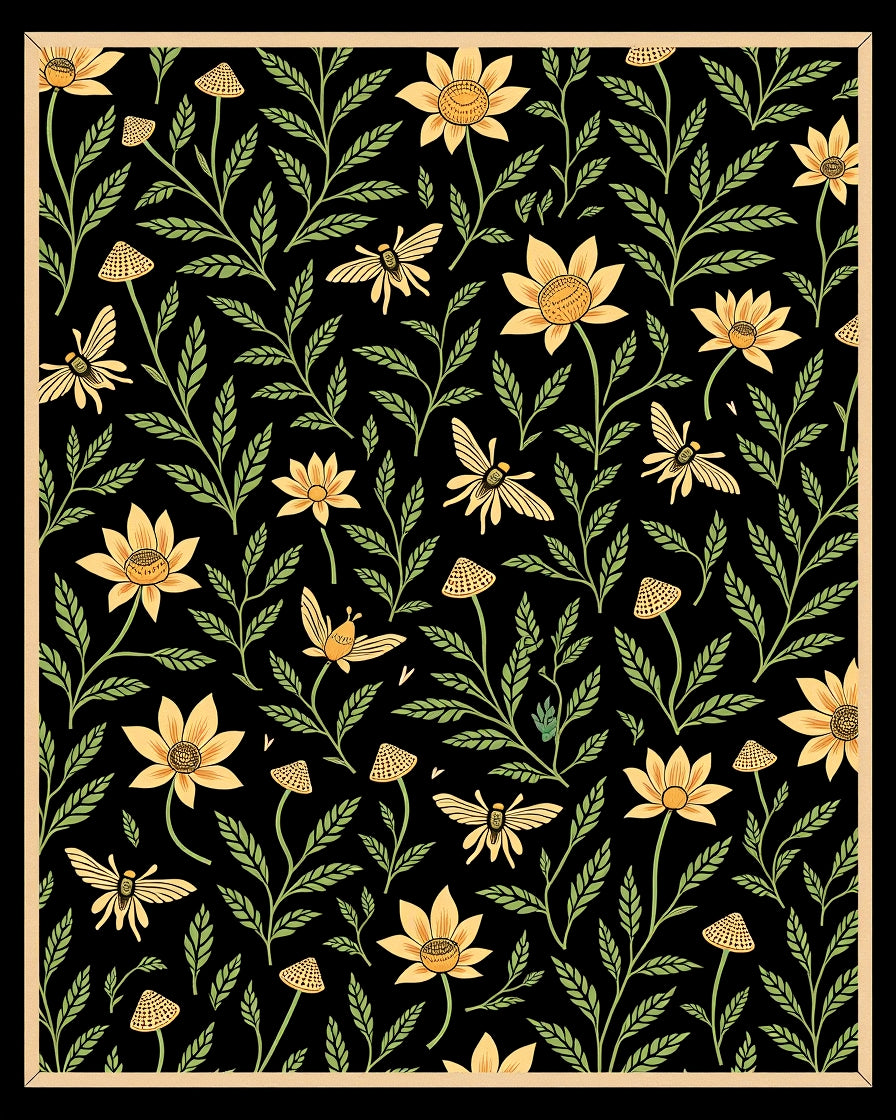 Yellow Floral Butterfly Meadow Rug