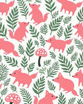 Pink Fox And Mushroom Pattern Rug