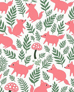 Pink Fox And Mushroom Pattern Rug