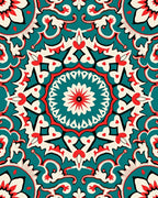 Teal Red White Intricate Mandala Rug