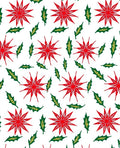 Red Starburst Green Leaf Pattern Rug