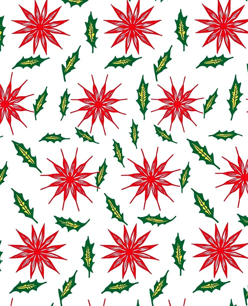 Red Starburst Green Leaf Pattern Rug