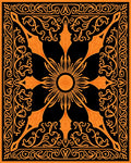 Orange Black Floral Sunburst Pattern Rug