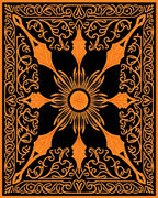 Orange Black Floral Sunburst Pattern Rug