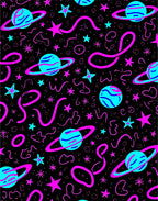 Neon Pink Blue Cosmic Planet Stars Rug