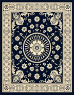 Floral Medallion Scroll Border Rug