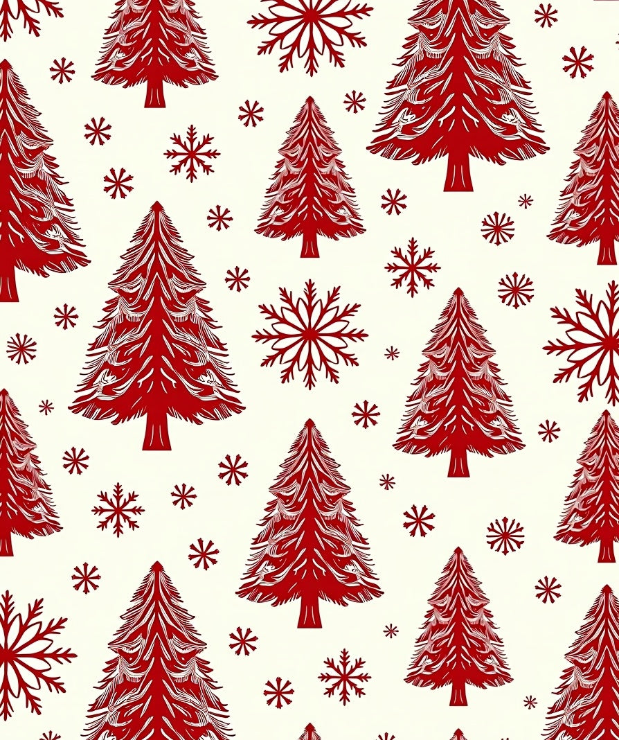 Red Pine Tree Snowflake Pattern Rug