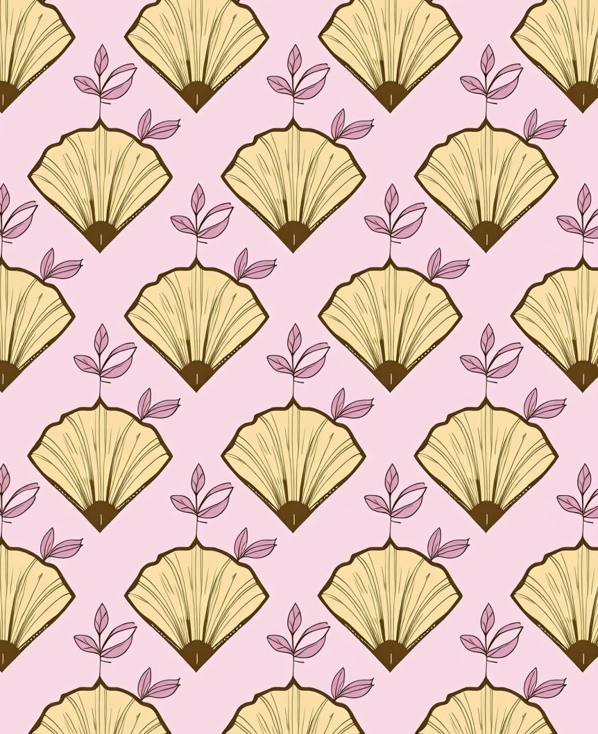 Fan Leaf Pattern Pink Rug